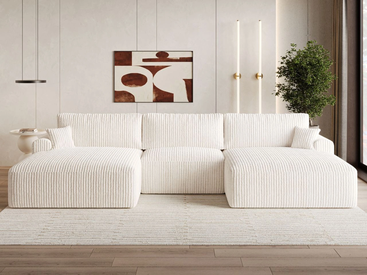Wohnlandschaft mit Schlaffunktion und Bettkasten Serene Creme