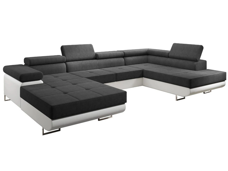 Wohnlandschaft Rechts mit Schlaffunktion und Bettkasten Solam U Schwarz, Weiß