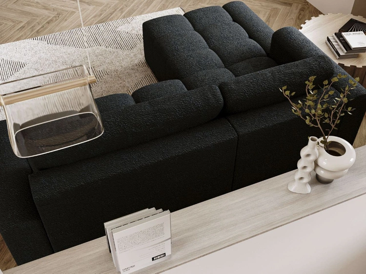 Ecksofa L-Form Links mit Schlaffunktion und Bettkasten Lana Schwarz