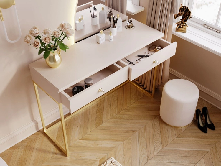 Schminktisch mit Schubladen Belleza Kaschmir Hochglanz Gold Frame