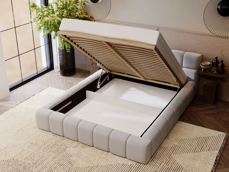 Polsterbett mit Bettkasten und Lattenrost 160x200 Alicante Hellgrau