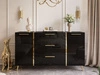 Zweitürige Kommode 158 cm mit drei Schubladen und goldenen Griffen Lunelie Schwarzglanz