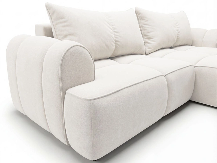 Ecksofa L-Form Rechts mit Schlaffunktion und Bettkasten Bonno Creme