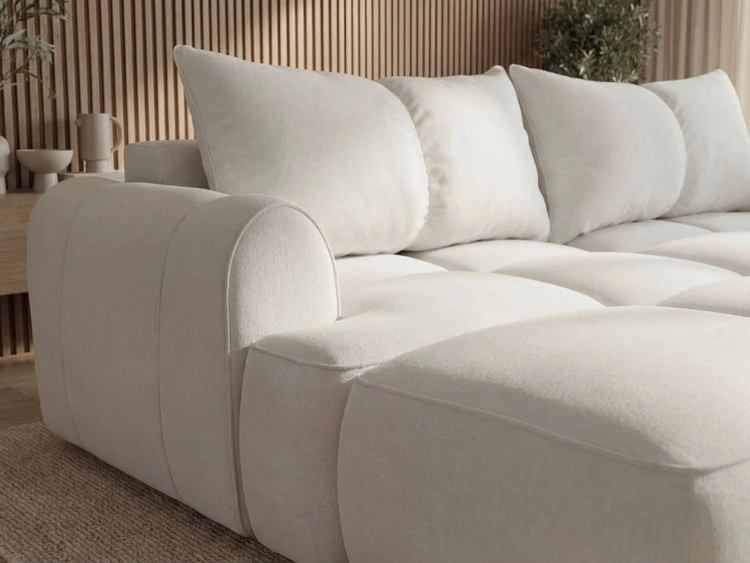 Ecksofa L-Form Links mit Schlaffunktion und Bettkasten Bonno Creme