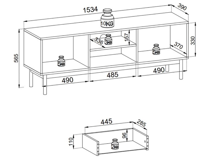 TV-Lowboard mit Schublade und Türen Julio Linea Eiche