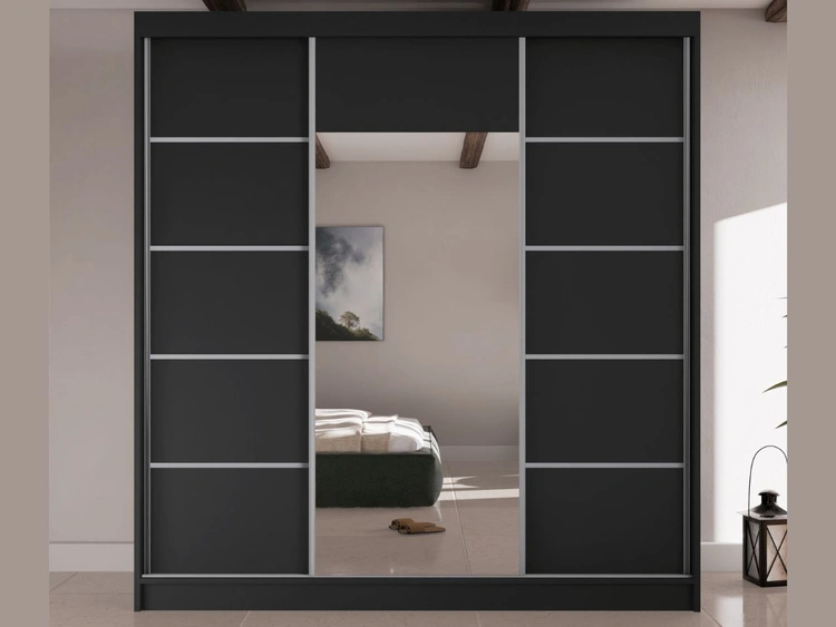 Schiebetürenschrank mit Spiegel 200 cm Maia Schwarz