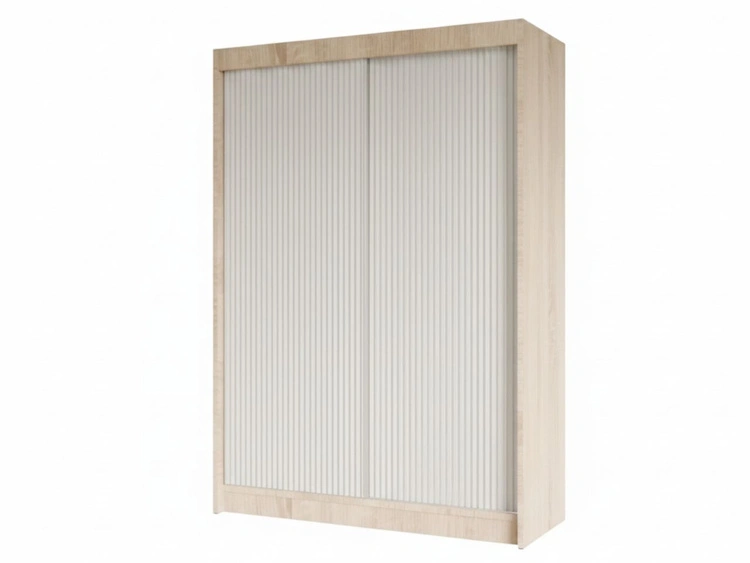 Schiebetürenschrank mit geriffelter Front 150 cm Fano Eiche Sonoma, Weiß