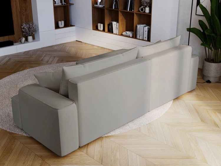 Ecksofa L-Form Links mit Schlaffunktion und Bettkasten California Hellgrau