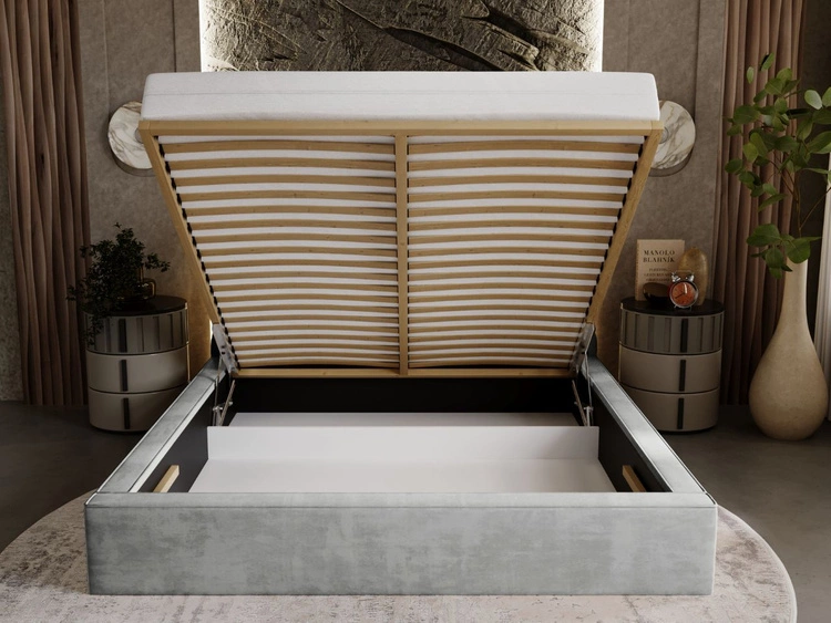 Polsterbett mit Bettkasten und Lattenrost 140x200 Apollo Grau