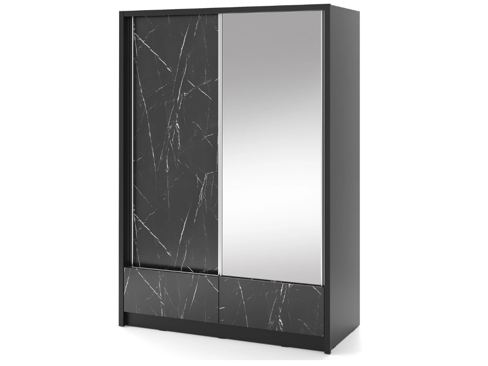 Elegante Schiebetürenschrank mit Spiegel Ariel I 150 cm Schwarz Marmor