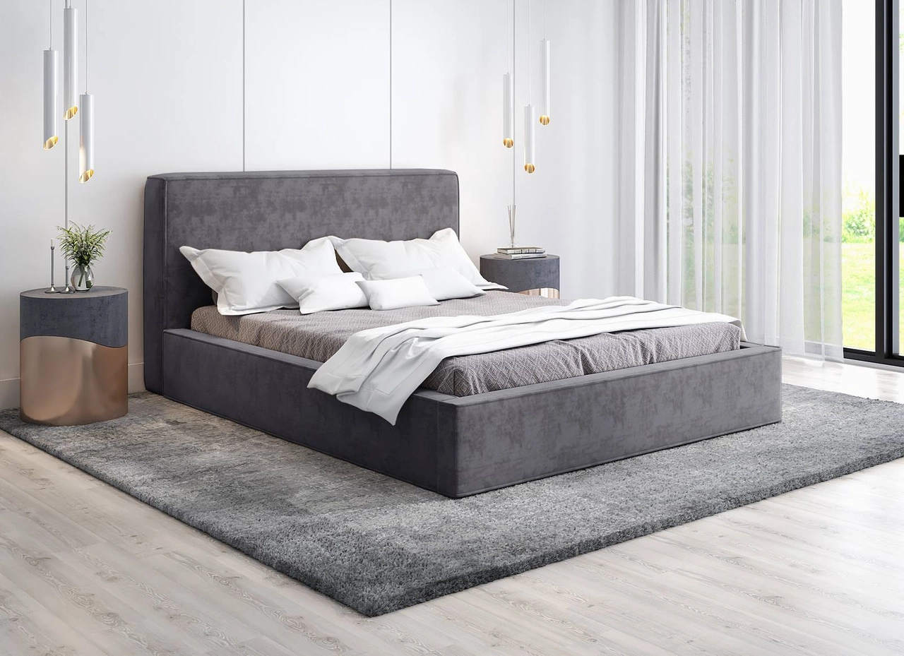 Samtbett Silvio 140x200 - Dunkelgrau