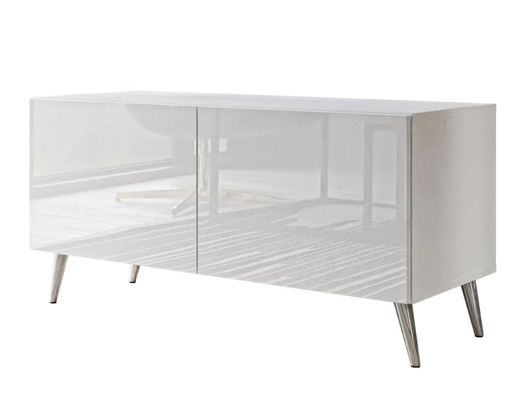 TV-Lowboard mit Türen auf Silbernen Metallbeinen 100 cm Noaé Weiß Hochglanz