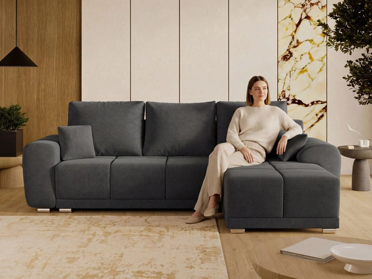 Ecksofa L-Form mit Schlaffunktion und Bettkasten Monti Rechts Anthrazit