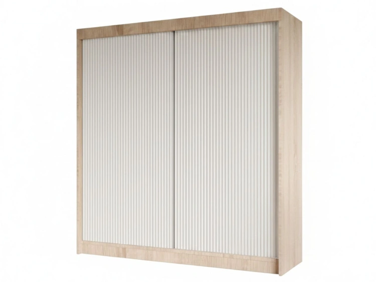 Schiebetürenschrank mit geriffelter Front 200 cm Fano Eiche Sonoma, Weiß