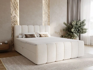 Boxspringbett mit Bettkasten 140x200 Bouclé-Stoff Cloud Beige