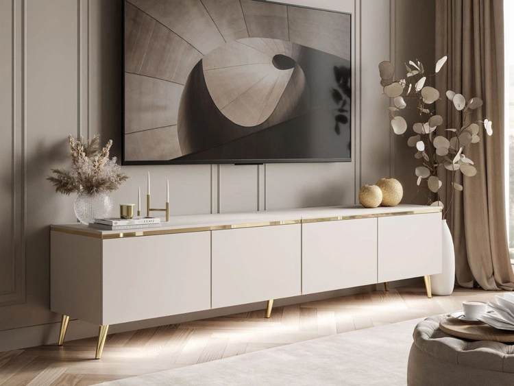 TV-Lowboard viertürig im Glamour-Stil mit LED-Beleuchtung Celle, Kaschmir matt