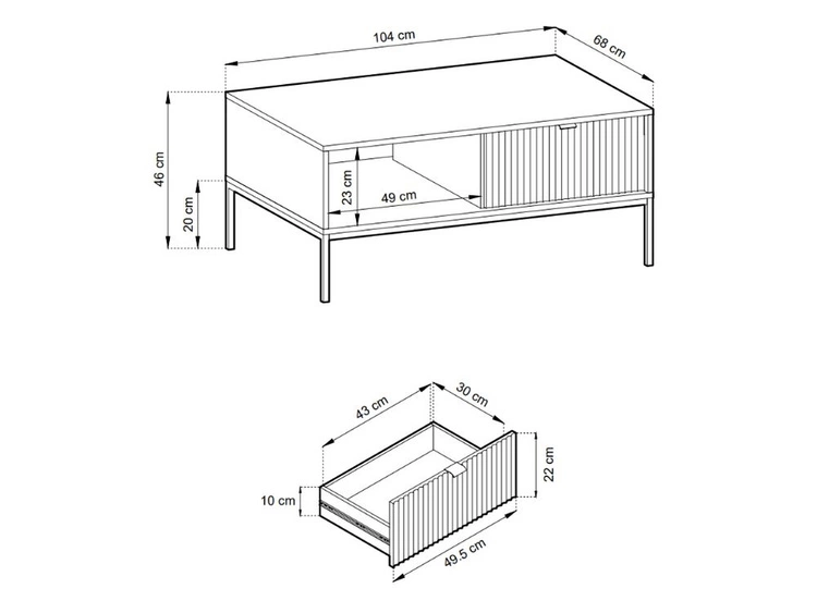 Couchtisch mit Stauraum Amber Grau, Schwarz Frame