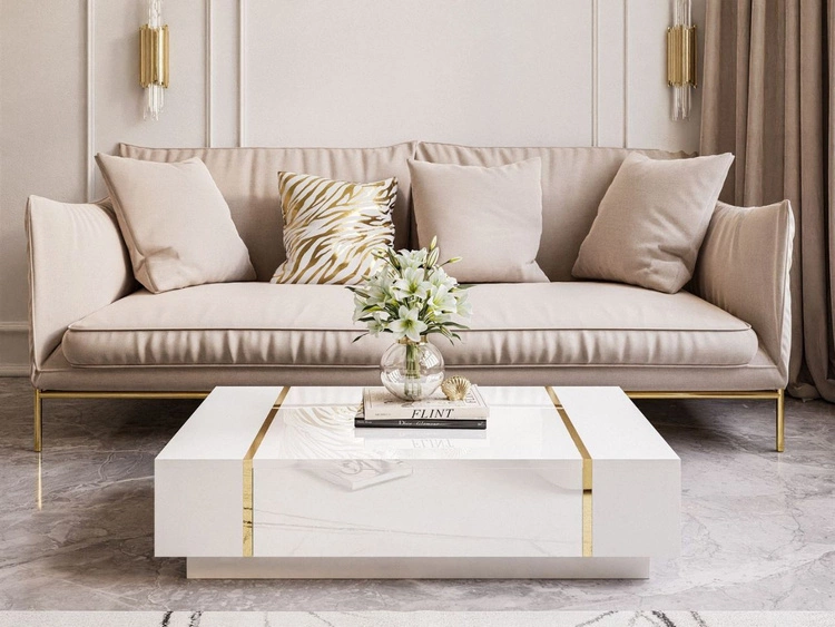 Wohnzimmer-Set im Glamour-Stil Lunelie Weiß Hochglanz