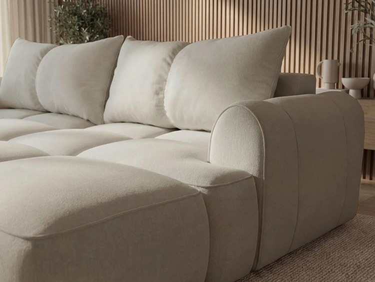 Ecksofa L-Form Rechts mit Schlaffunktion und Bettkasten Bonno Beige