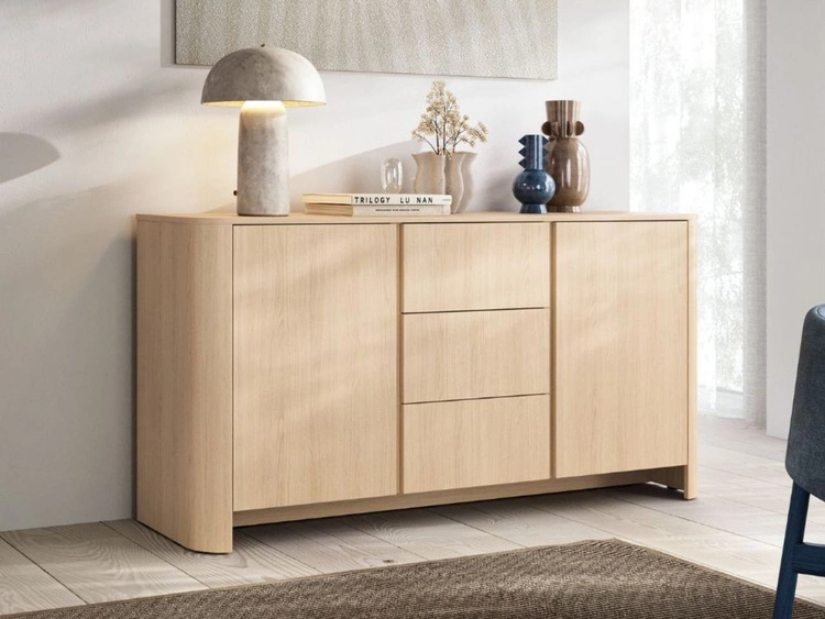 Zweitürige Kommode mit goldener Zierleiste Brillo Vicenza-Eiche