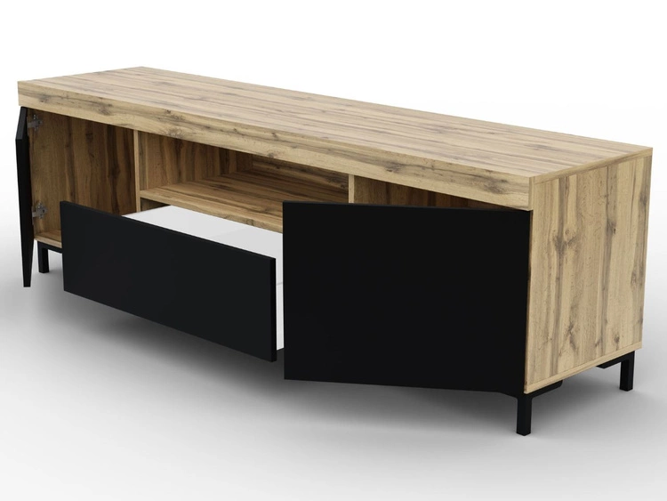 Wohnzimmer-Set – TV-Schrank und Kommode auf schwarzen Füßen Asumi Schwarz und Eiche Wotan