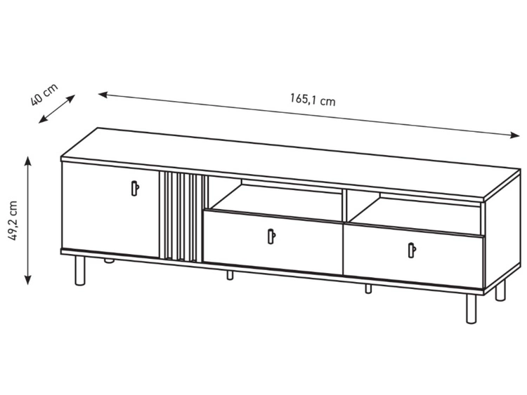TV-Lowboard mit Schubladen und Türen Malone Artisan Eiche, Schwarz