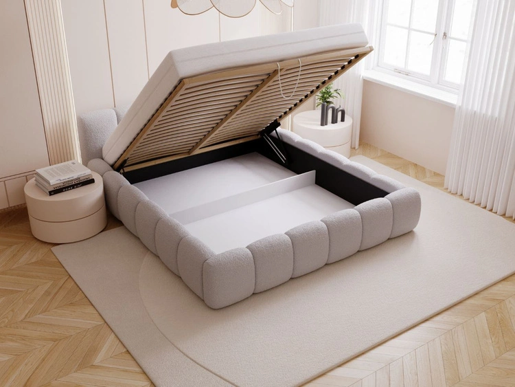 Polsterbett mit Bettkasten und Lattenrost 200x200 Cloud Low Bouclé-Stoff Grau