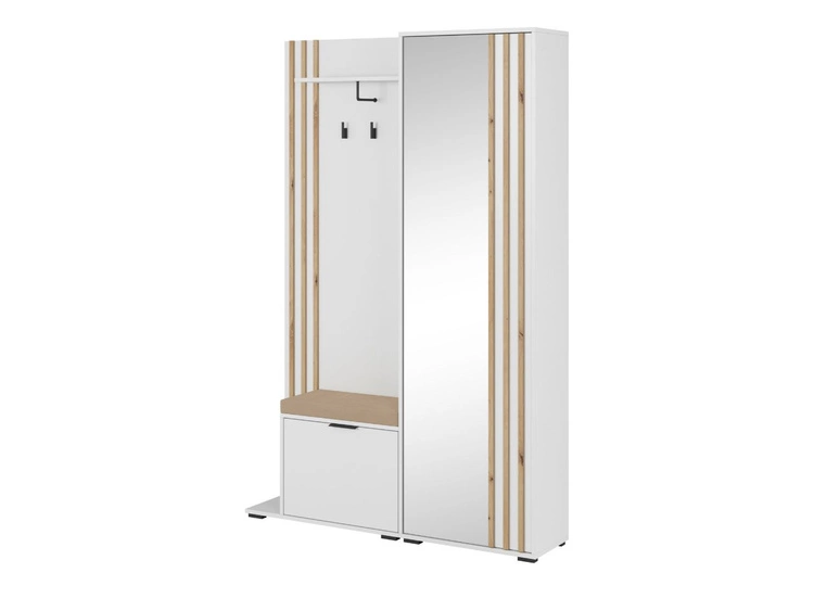 Garderobe mit Spiegel und Kleiderhaken Weiß, Artisan Eiche