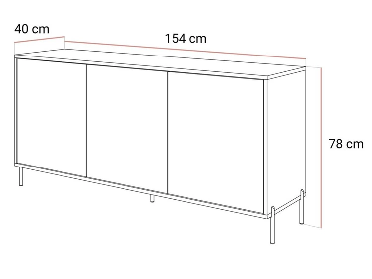 Dreitürige Kommode 154 cm auf schwarzfarbenen Metallbeinen Vivance Kaschmirglanz