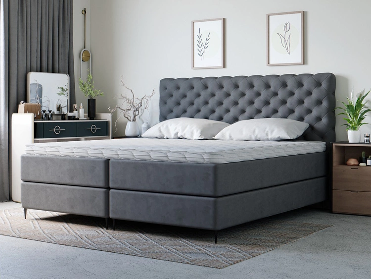 Boxspringbett mit Chesterfield Kopfstütze 160x200 Bergamo - Dunkelgrau