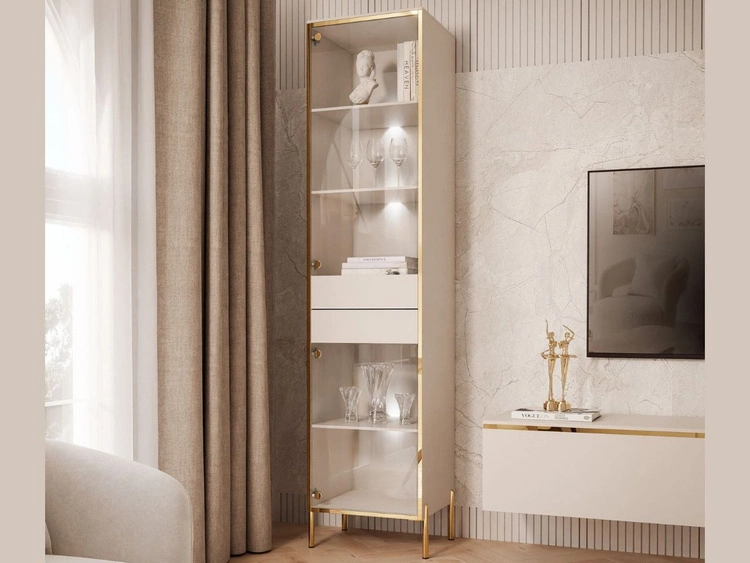 Glasvitrine auf goldenen Füßen im Glamour-Stil mit LED-Beleuchtung Evare Kaschmir