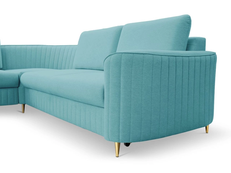 Ecksofa L-Form Rechts mit Schlaffunktion und Bettkasten Limon Blau