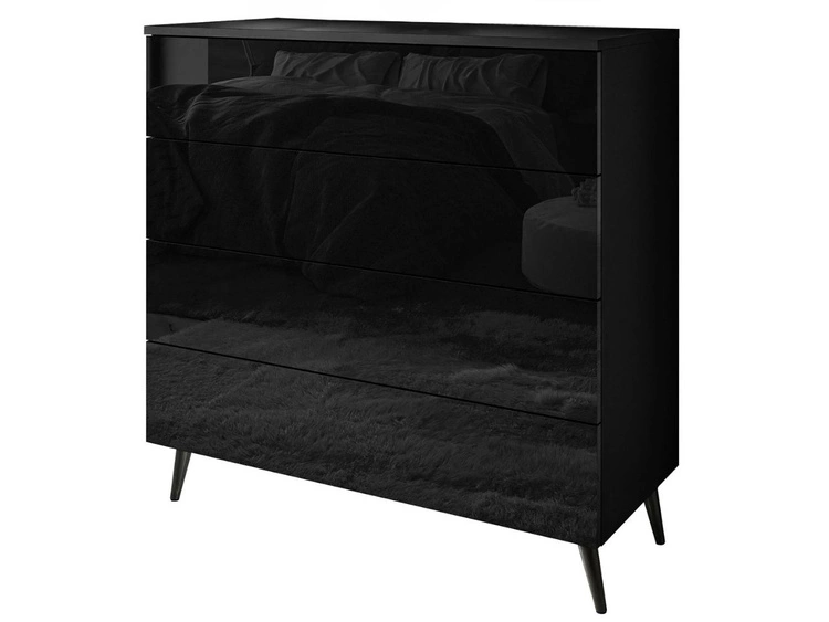 Kommode mit vier Schubladen und LED-Beleuchtung auf Schwarzen Metallbeinen Nuveo Schwarz Hochglanz