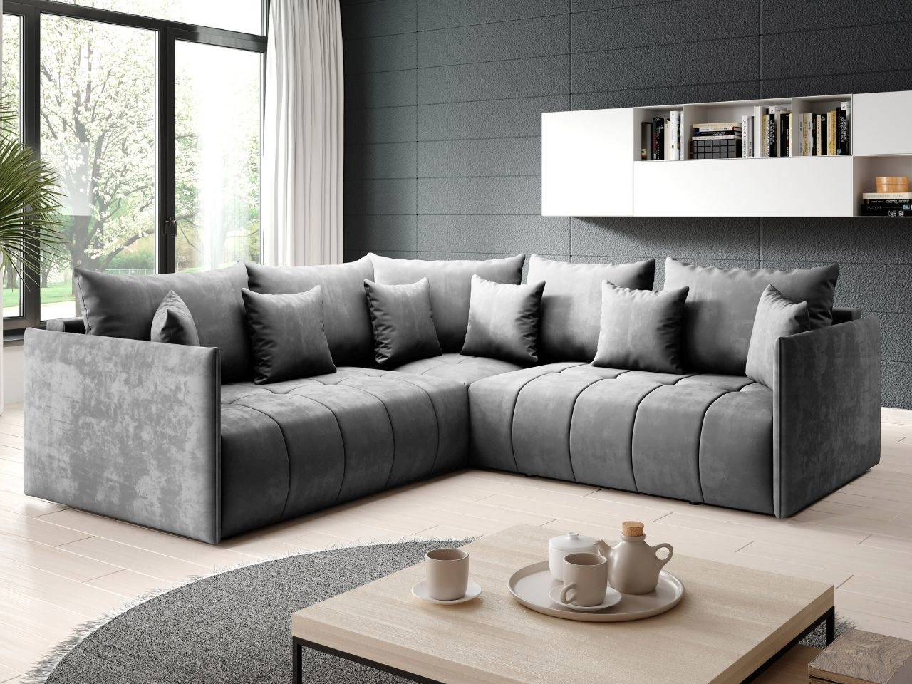 Ecksofa L-Form mit Schlaffunktion und Bettkasten Ardi L Hellgrau