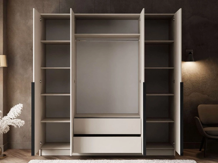 Viertüriger Kleiderschrank mit Drehtüren und schwarzen Griffen Ameli Kaschmir