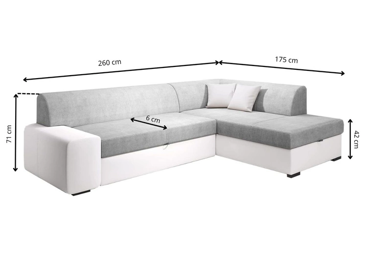 Ecksofa L-Form Rechts mit Schlaffunktion und Bettkasten Fresto Schwarz, Weiß