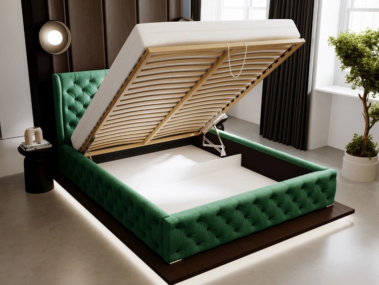 Polsterbett mit Bettkasten und Lattenrost 160x200 Kingston Grün
