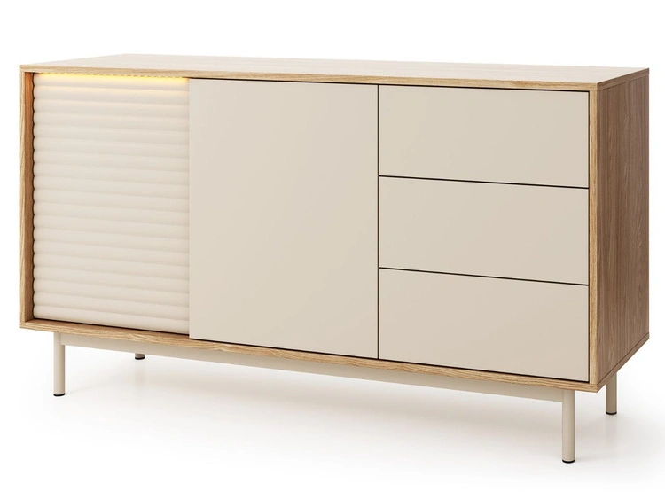 Ein Möbelset mit LED-Beleuchtung für das Wohnzimmer Rapallo Kaszmir, Eiche Geölte