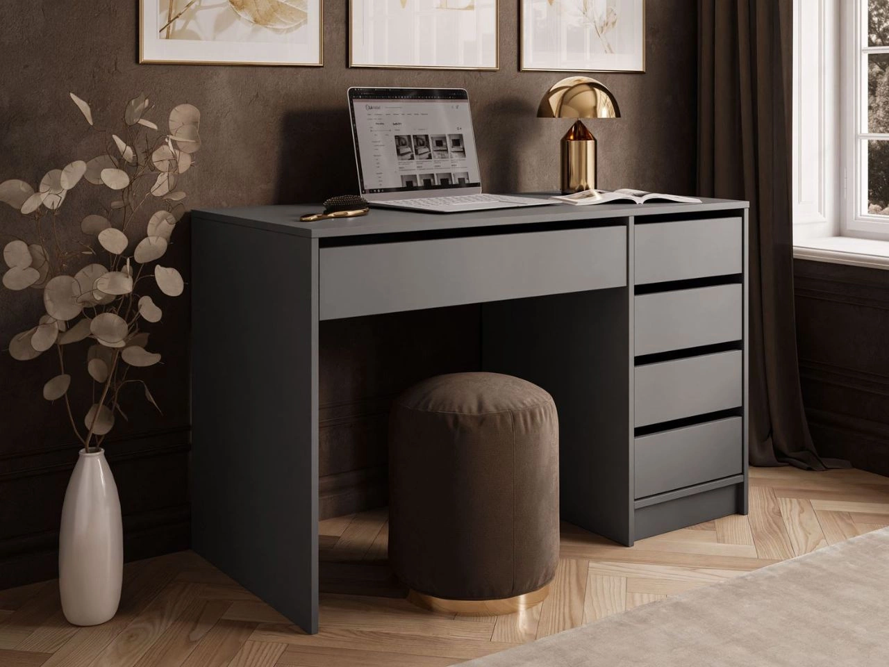 Schreibtisch mit fünf Schubladen Melo Anthrazit matt