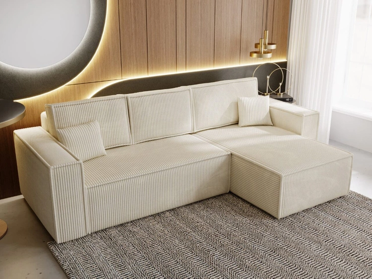 Ecksofa L-Form mit Schlaffunktion und Bettkasten Prato XL Beige