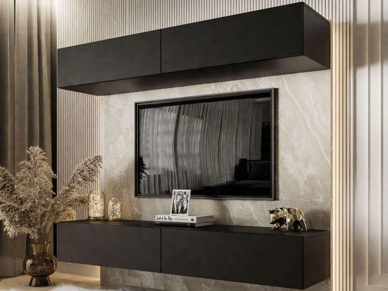 Hängende Wohnwand für das Wohnzimmer Sorelle Schwarz Matt