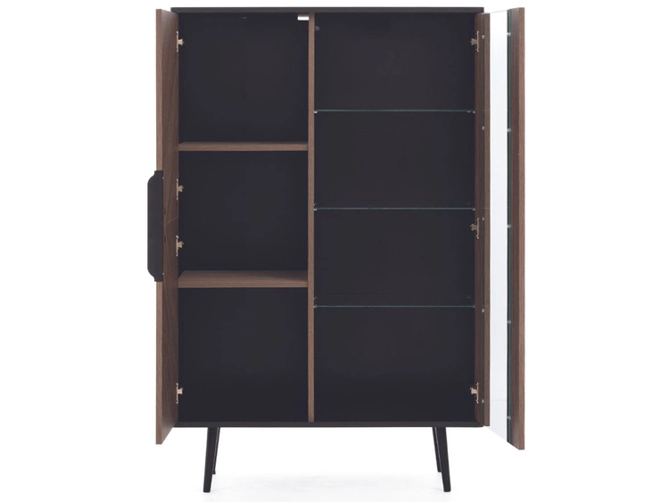 Vitrinenschrank mit Glas Nemi Schwarzer Graphit Braun