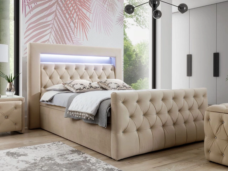 Boxspringbett mit Bettkasten und LED 120x200 Valera Lux Beige