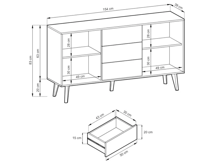 Kommode mit Türen und Schubladen Astro Schwarz, Artisan Eiche