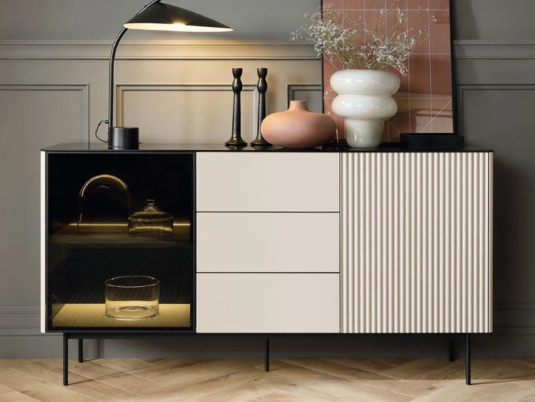 Kommode mit LED-Beleuchtung, 2 Türen und Schubladen Auroé Kaschmir