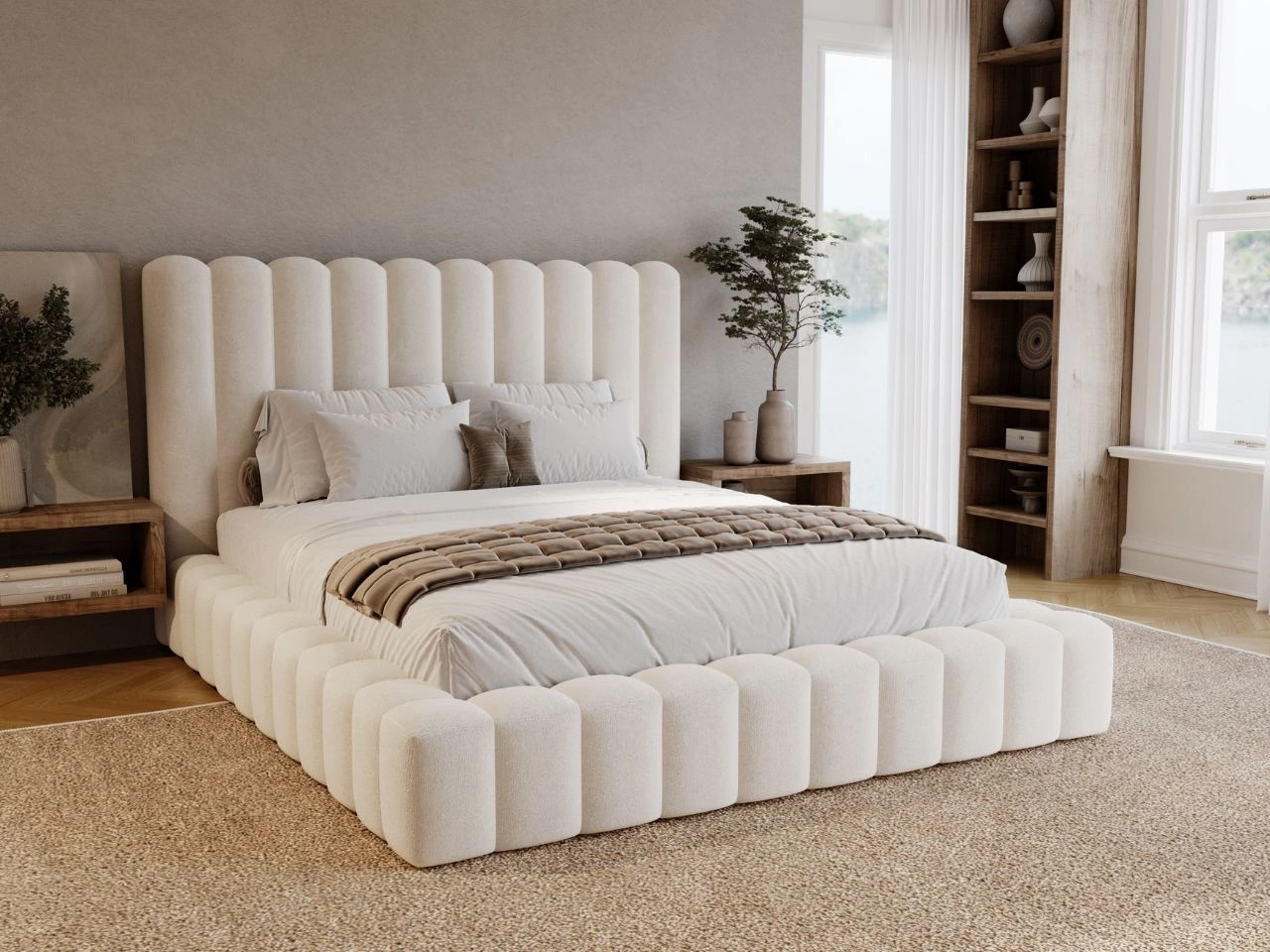 Polsterbett mit Bettkasten und Lattenrost 160x200 Rotto Creme