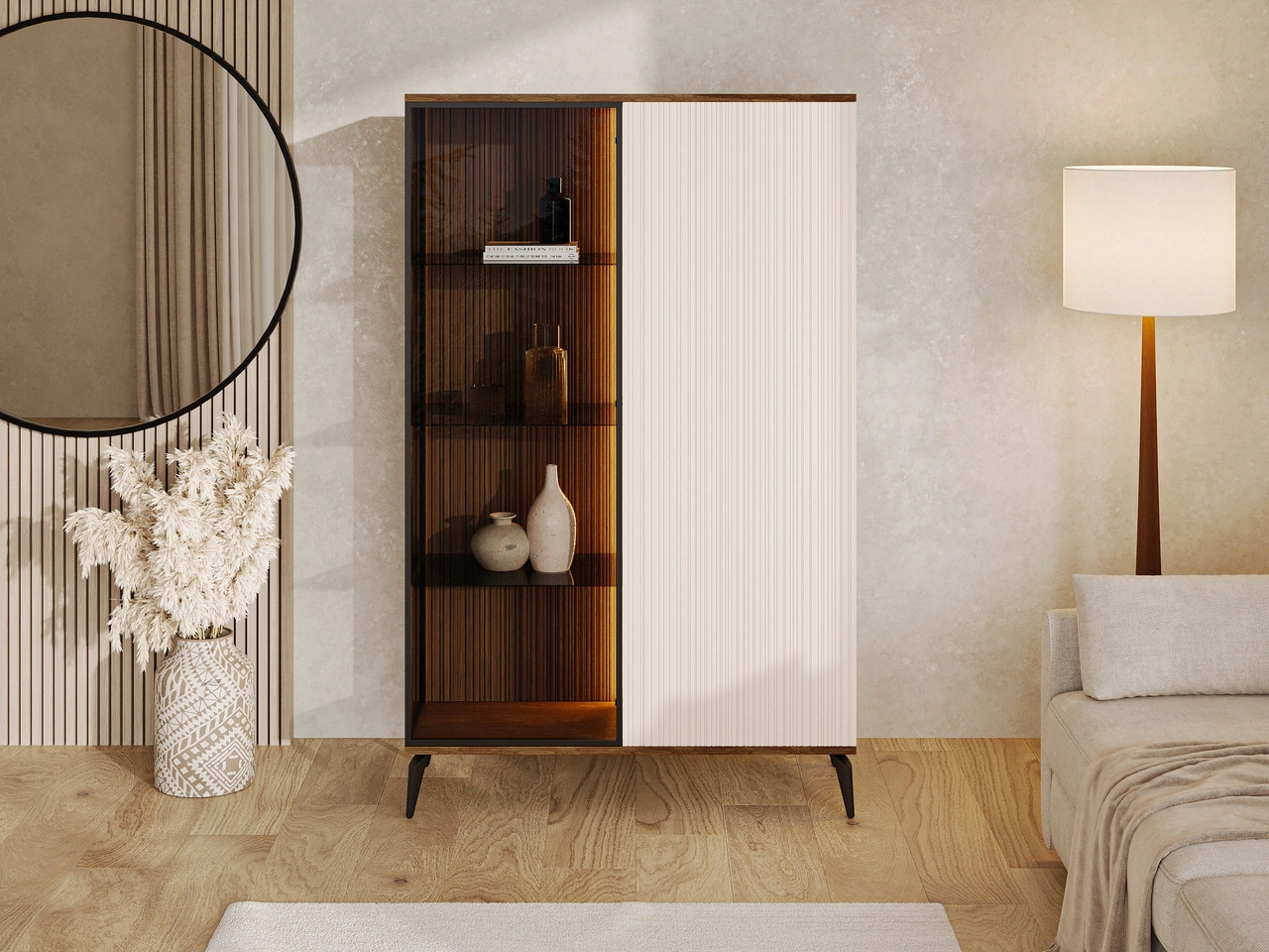 Vitrinenschrank mit LED Vinni Dunkler Walnuss Cashmere