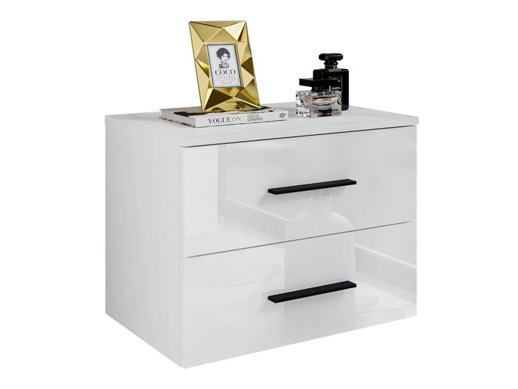 Hängender Nachttisch mit zwei Schubladen Nuveo Weiß Hochglanz