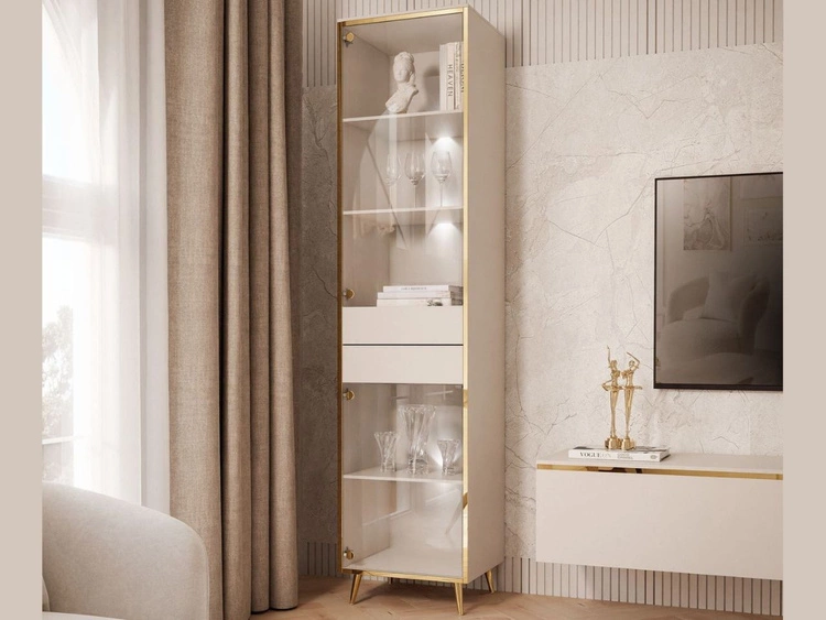 Glasvitrine mit Schubladen im Glamour-Stil mit LED-Beleuchtung Evare Kaschmir