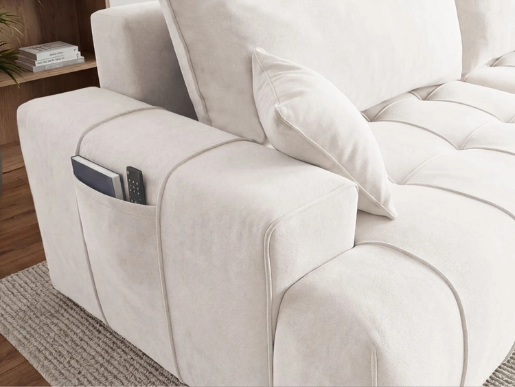 Ecksofa L-Form mit Schlaffunktion und Bettkasten Tulio Rechts Creme